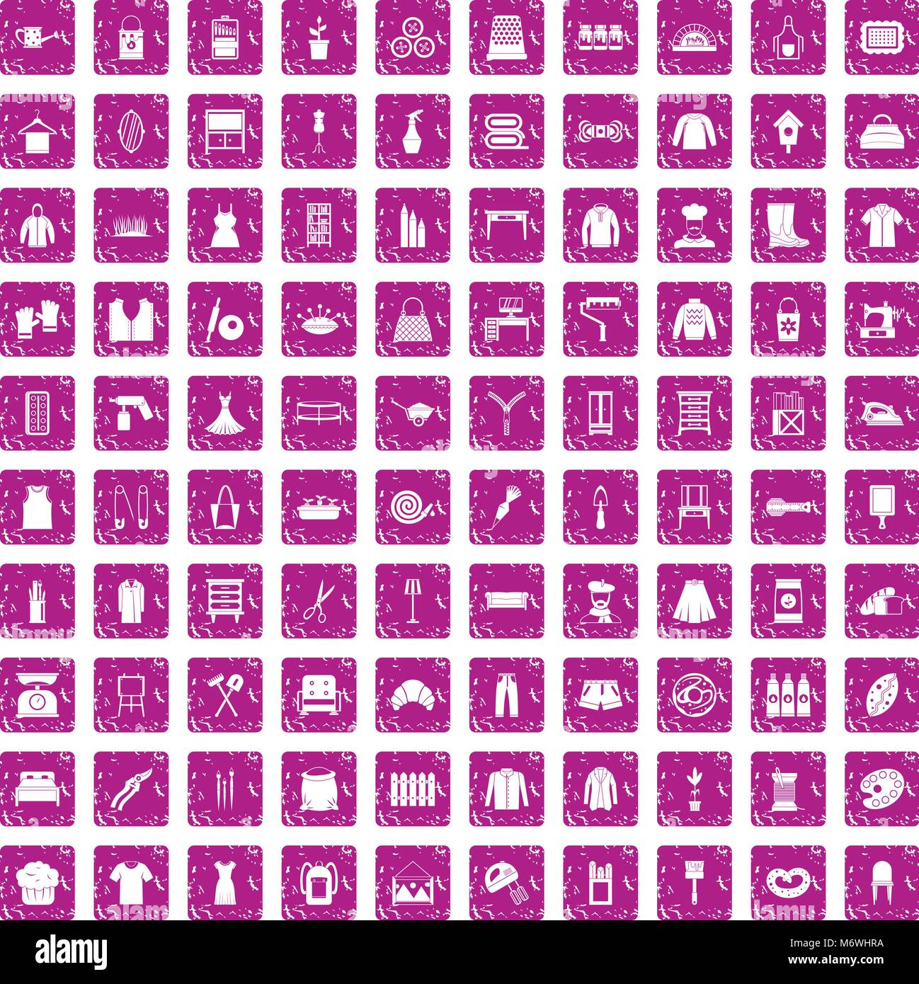 100 Handarbeit Icons Set grunge Rosa Stock Vektor