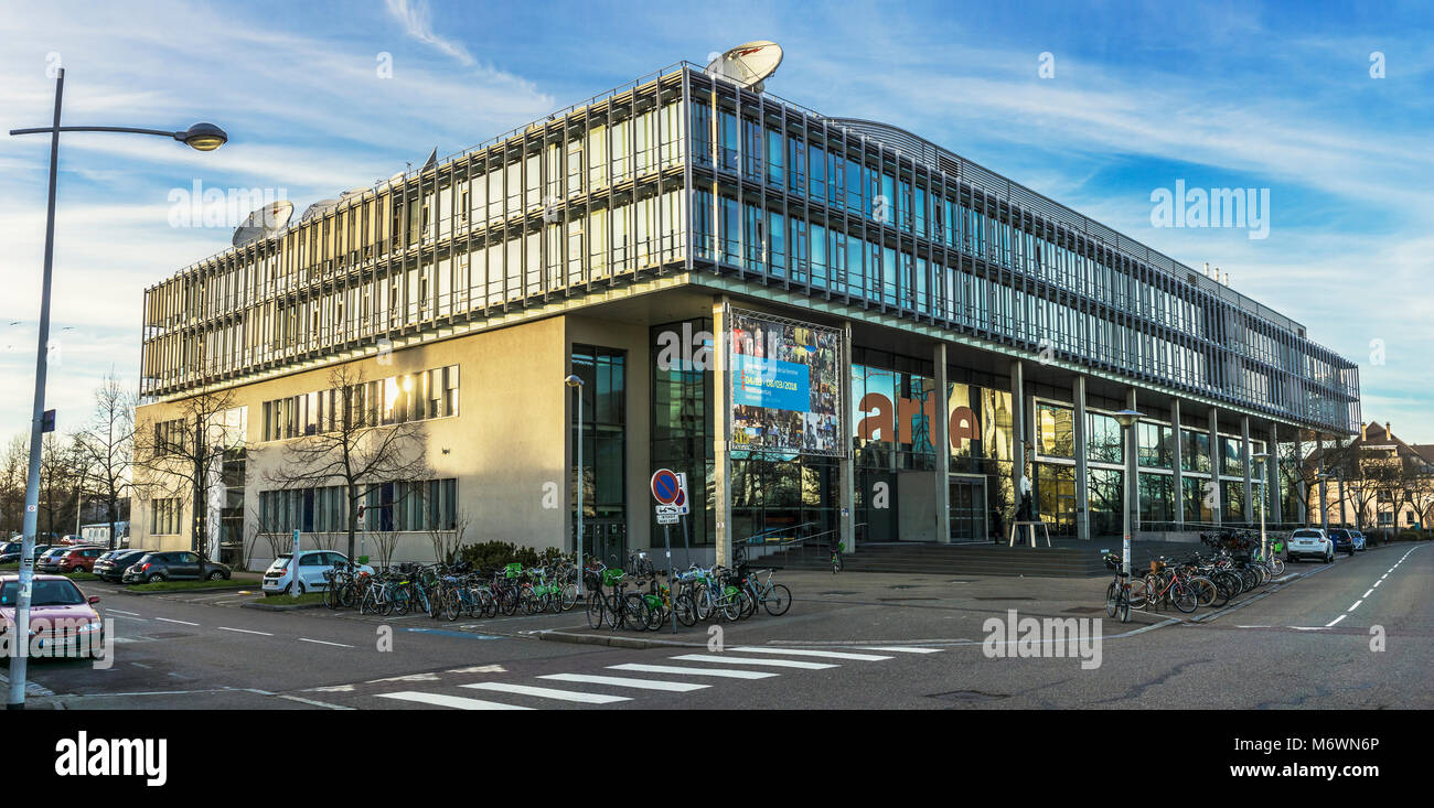 Das Gebäude der öffentlichen Franco - Deutsche TV-Netzwerk ARTE in Straßburg, Frankreich. Stockfoto