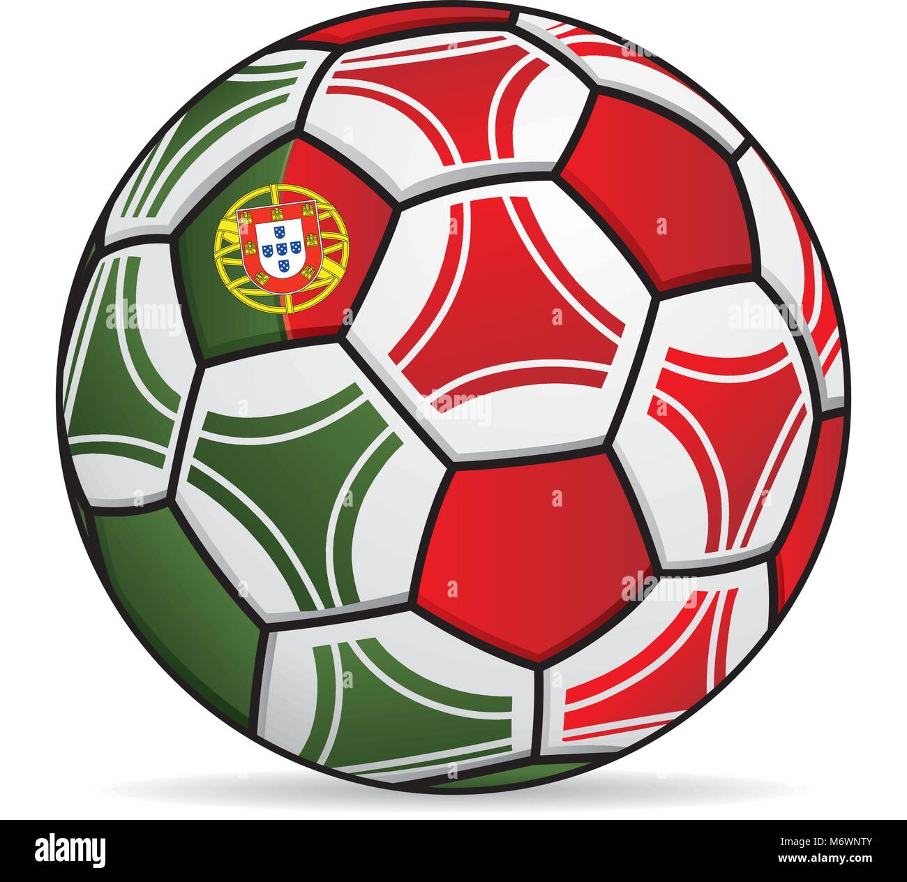 Fußball mit den Farben der Flagge von Portugal. Vektorbild Stock Vektor