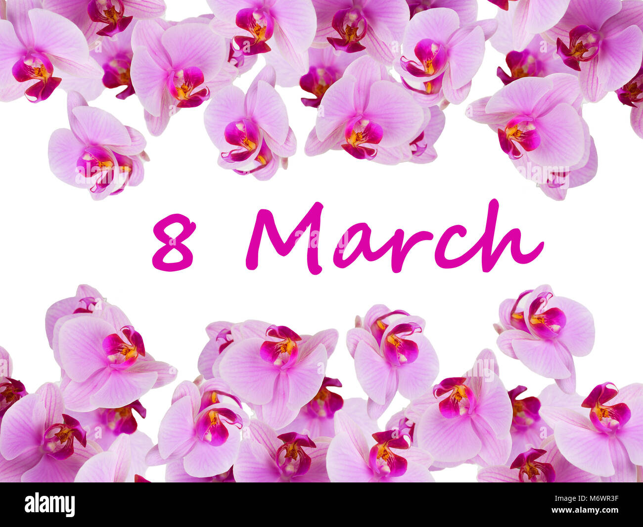 Frauentag - Blumen mit Word 8. März Stockfoto