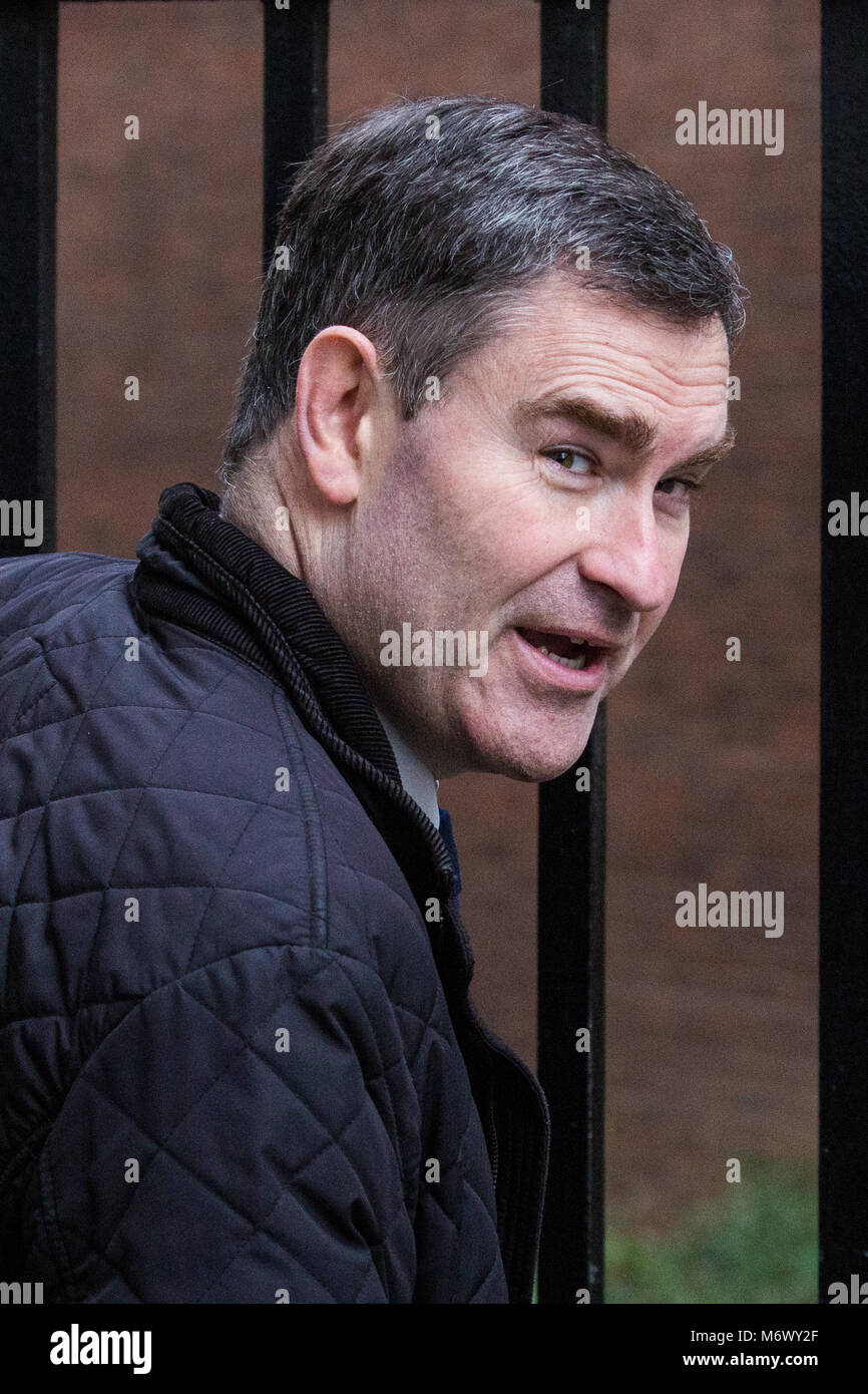 London, Großbritannien. 6. März, 2018. David Gauke MP, Herr Bundeskanzler und Minister für Justiz, kommt an 10 Downing Street für eine Sitzung. Credit: Mark Kerrison/Alamy leben Nachrichten Stockfoto