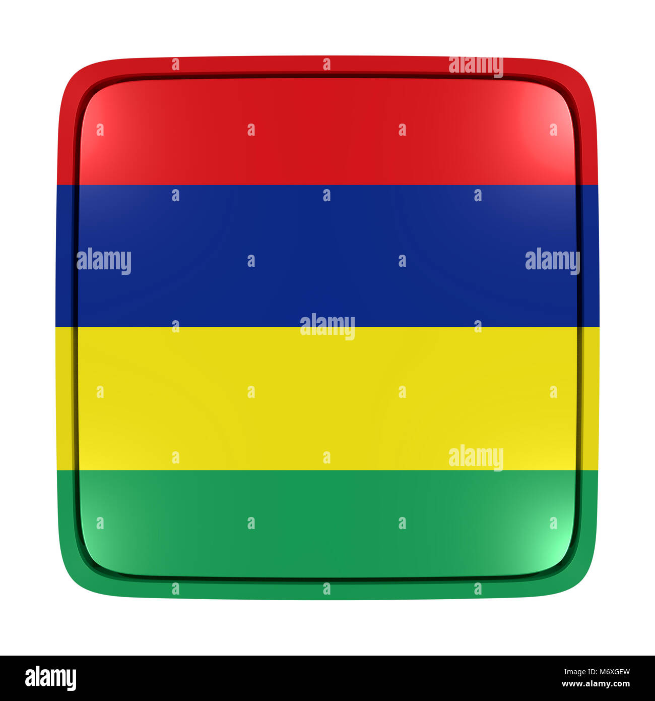 3D-Rendering für eine Republik Mauritius Flagge Symbol. Auf weissem Hintergrund. Stockfoto