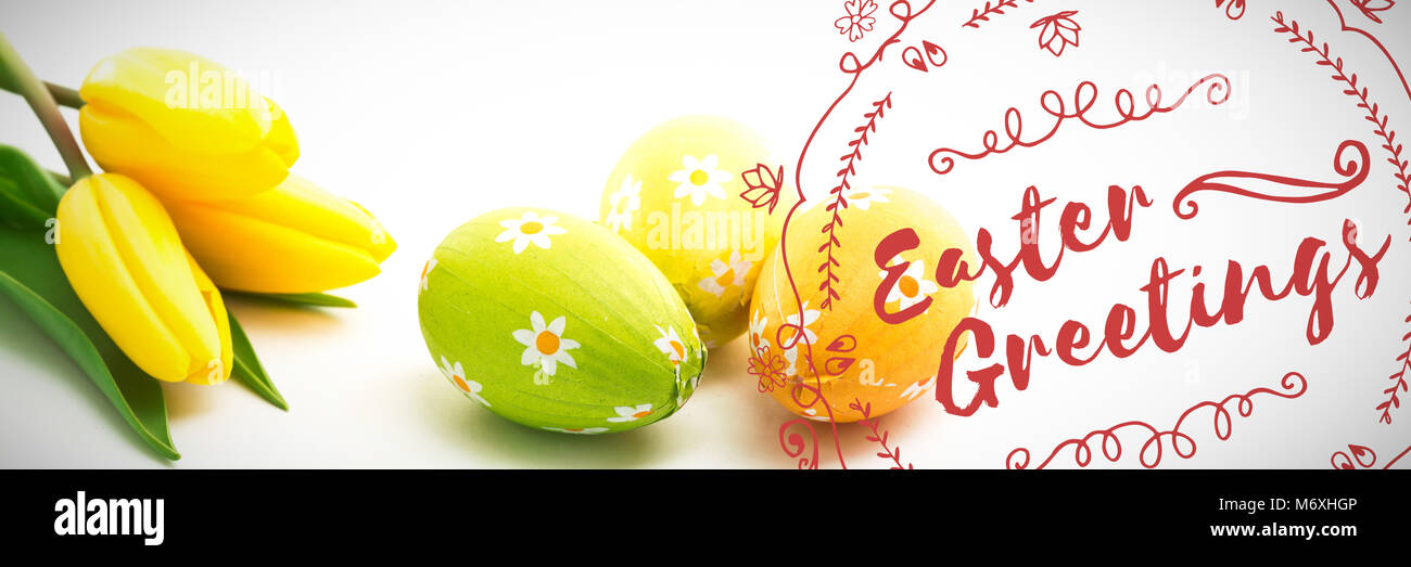 Das zusammengesetzte Bild im Frohe Ostern Red Logo auf weißem Hintergrund Stockfoto