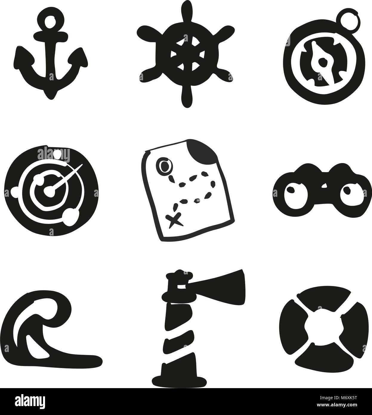 Nautische Symbole Freehand füllen Stock Vektor