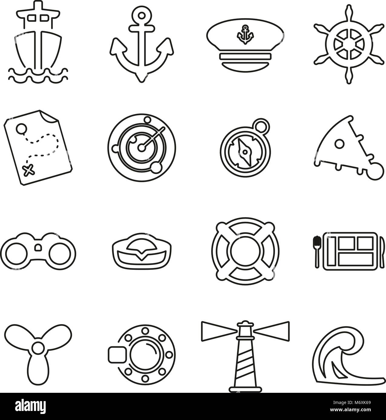 Nautische Schiff & Ausrüstung Symbole dünne Linie Vektor Abbildung Stock Vektor