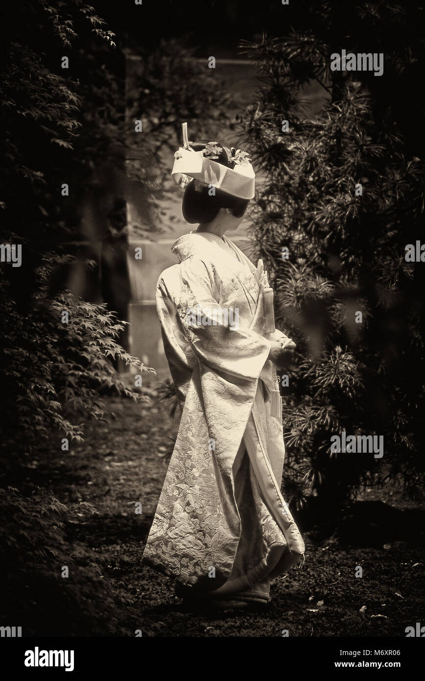 Japanische Braut in eine traditionelle Hochzeitskleidung Stockfoto