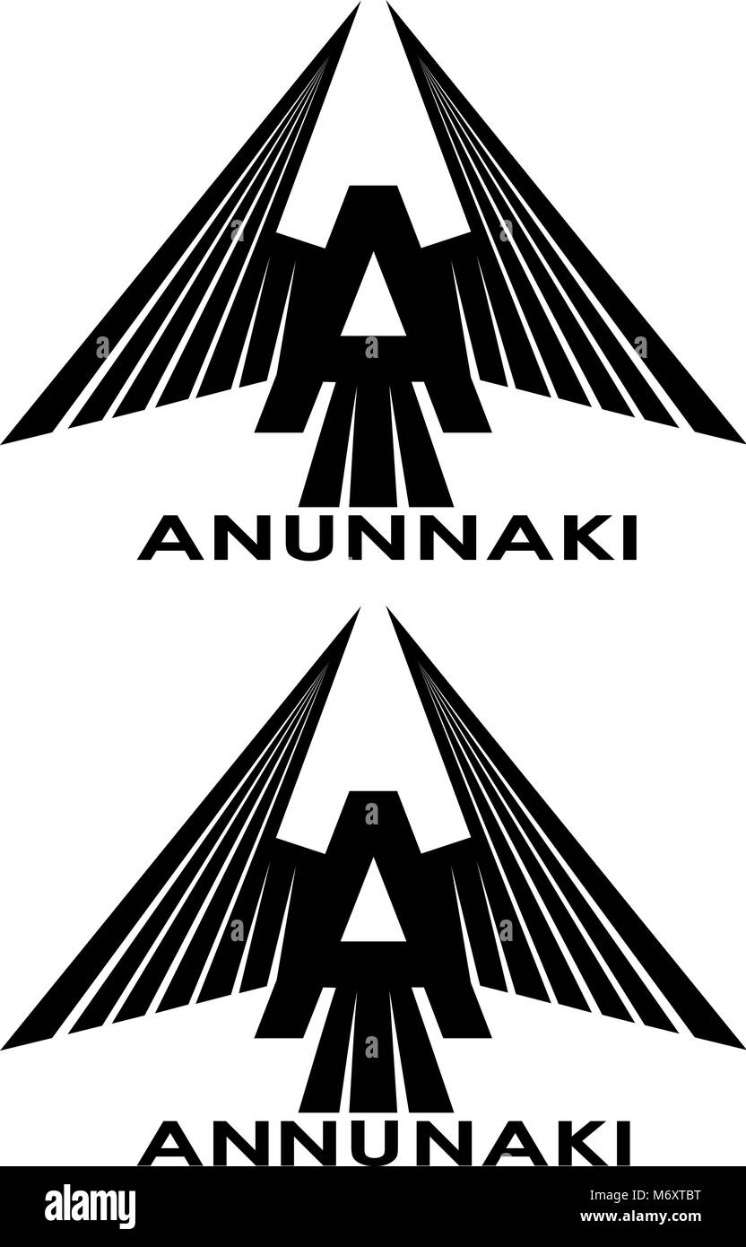 Stilisierte Bilder mit einem und Flügel anunnaki Konzept logo Stock Vektor