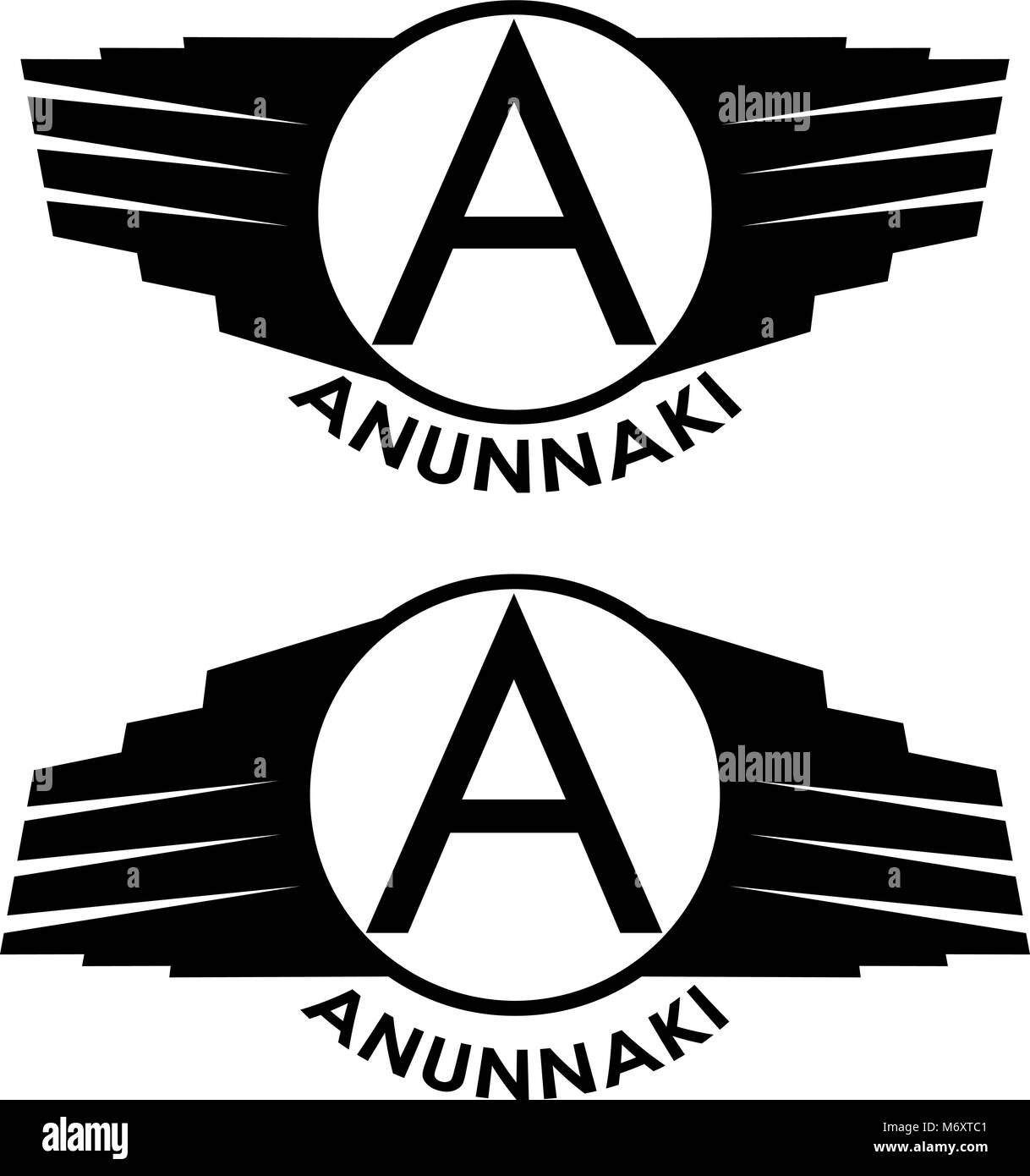 Stilisierte Bilder mit einem und Flügel anunnaki Konzept logo Stock Vektor