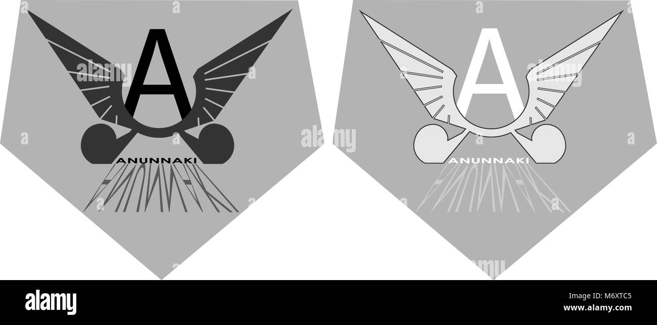Stilisierte Bilder mit einem und Flügel anunnaki Konzept logo Stock Vektor