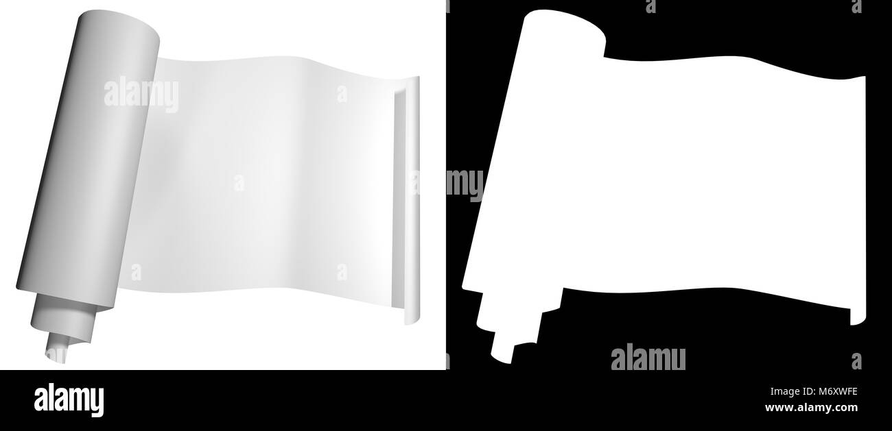 Blog roll weißes Papier auf einem dunklen Hintergrund. Alpha Kanal. 3D-Darstellung Stockfoto