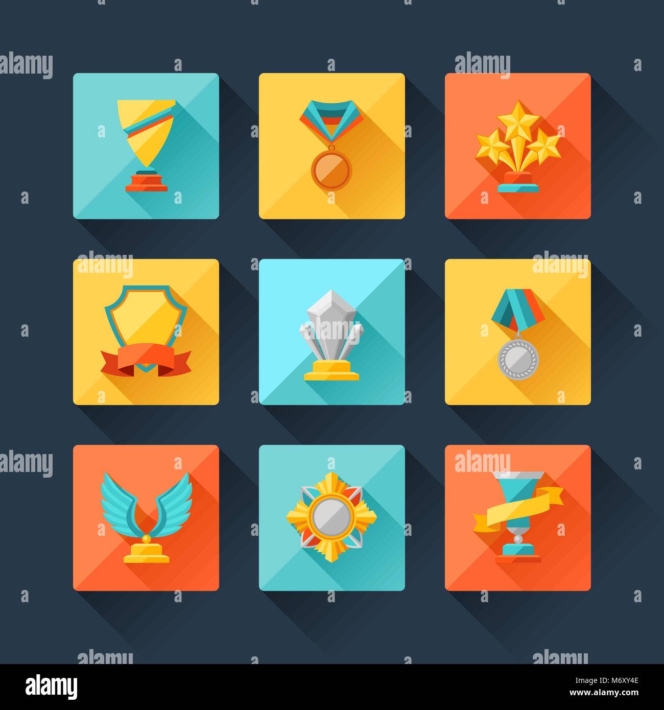 Trophy und Auszeichnungen Symbole im flachen Design Style set Stock Vektor