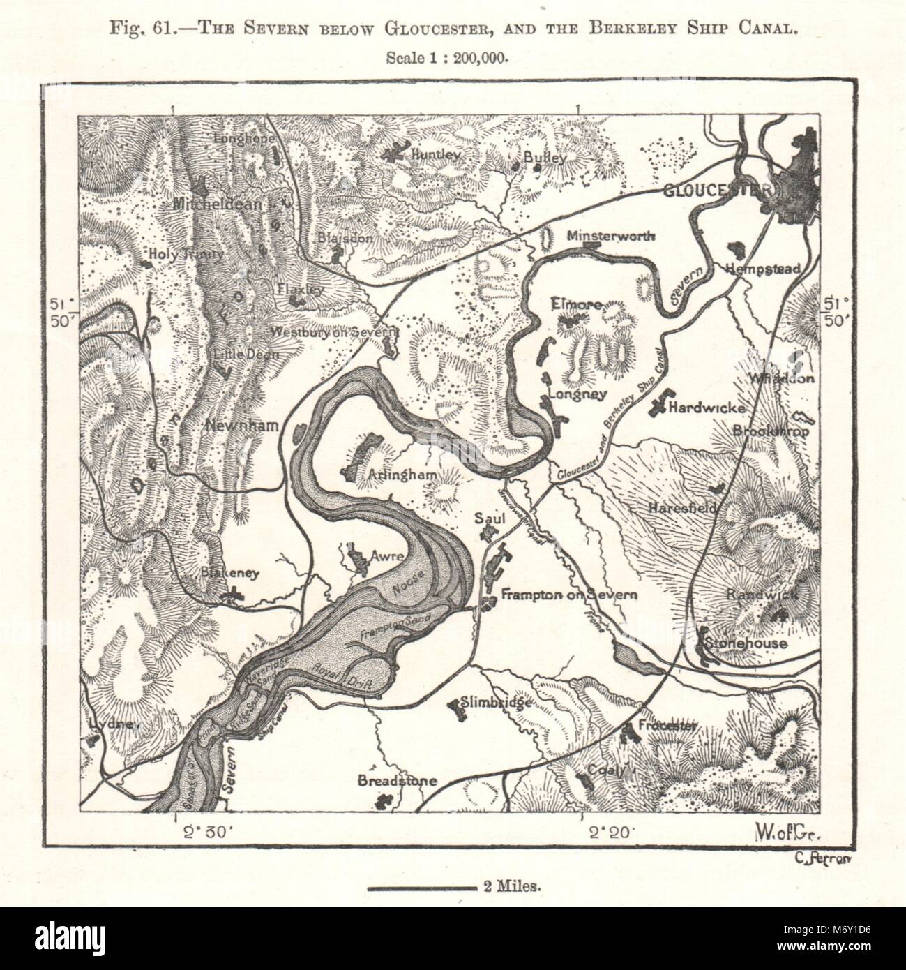 Die Severn unter Gloucester. Berkeley Schärfe Ship Canal. Kartenskizze 1885 Stockfoto