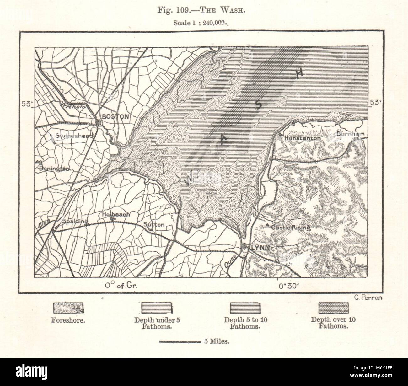 Die Washington Lynn Boston Lincolnshire, Norfolk, England. Kartenskizze 1885 alte Stockfoto