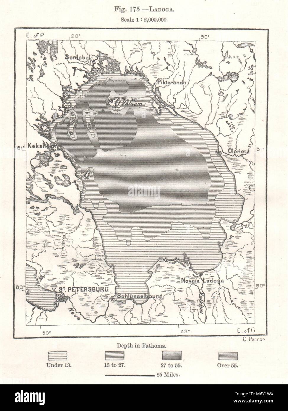 Ladoga. Russland. Kartenskizze 1885 alte antike Vintage plan plan Stockfoto