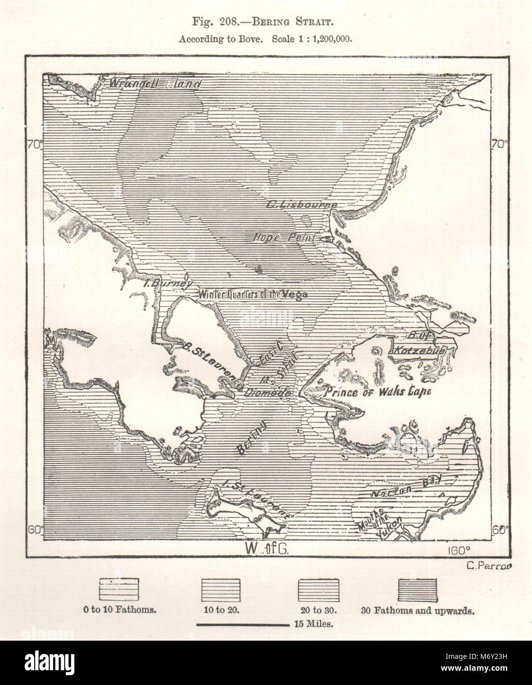 Bering Strait. Alaska Russland. Kartenskizze 1885 alte antike plan plan Stockfoto