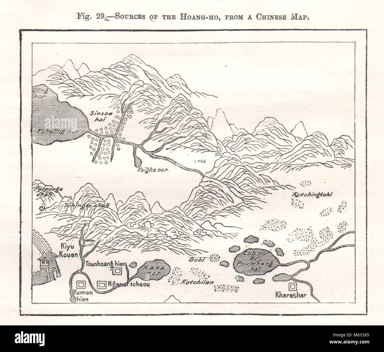 Hoang-He/gelben Flusses Quellen, aus einem chinesischen Karte. China. Kartenskizze 1885 Stockfoto