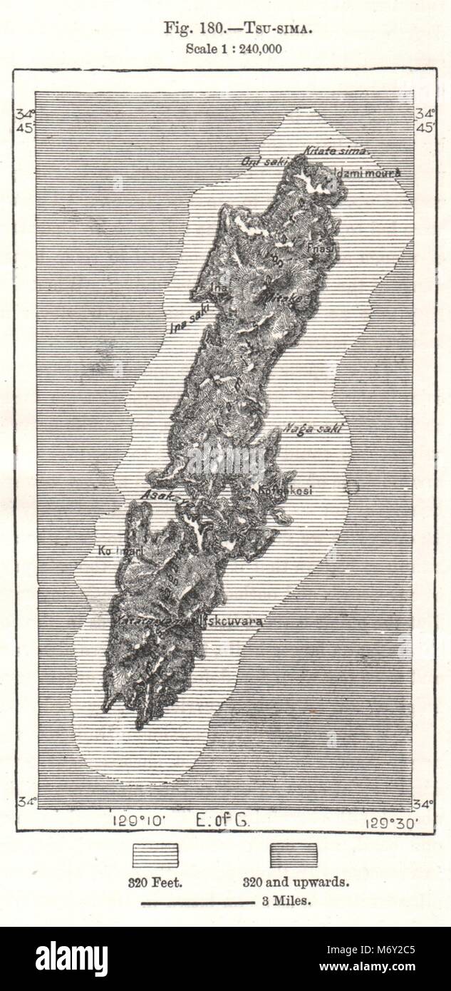 Insel Tsushima. Japan. Kartenskizze 1885 alte antike Vintage plan plan Stockfoto