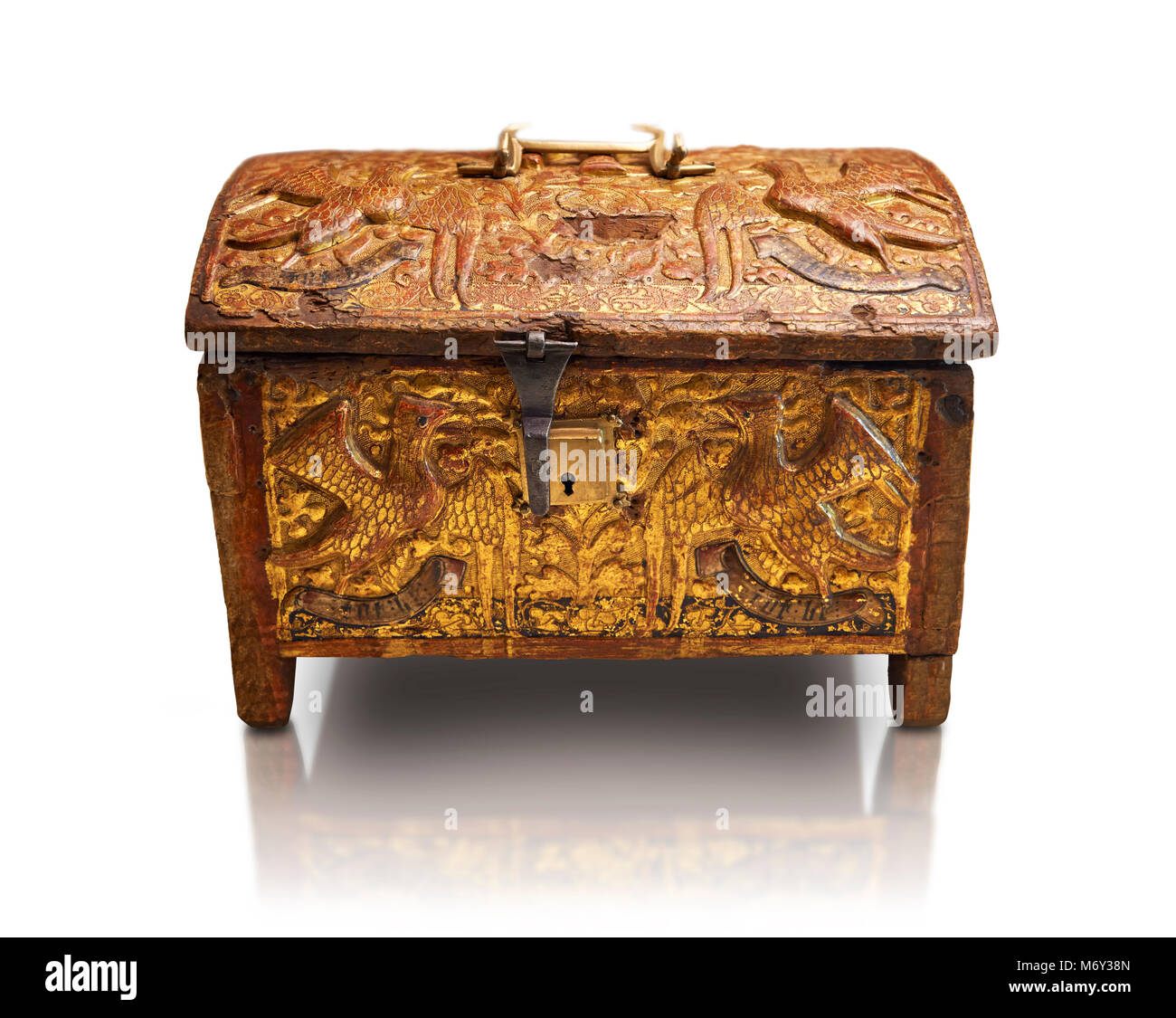 Gotische Kasten aus Pappelholz Reliefs mit Stuck, Blattgold gold Dekorationen und Spuren von polychrome Eisen und Messing 2. Quartal 15. Jahrhundert, pos Stockfoto