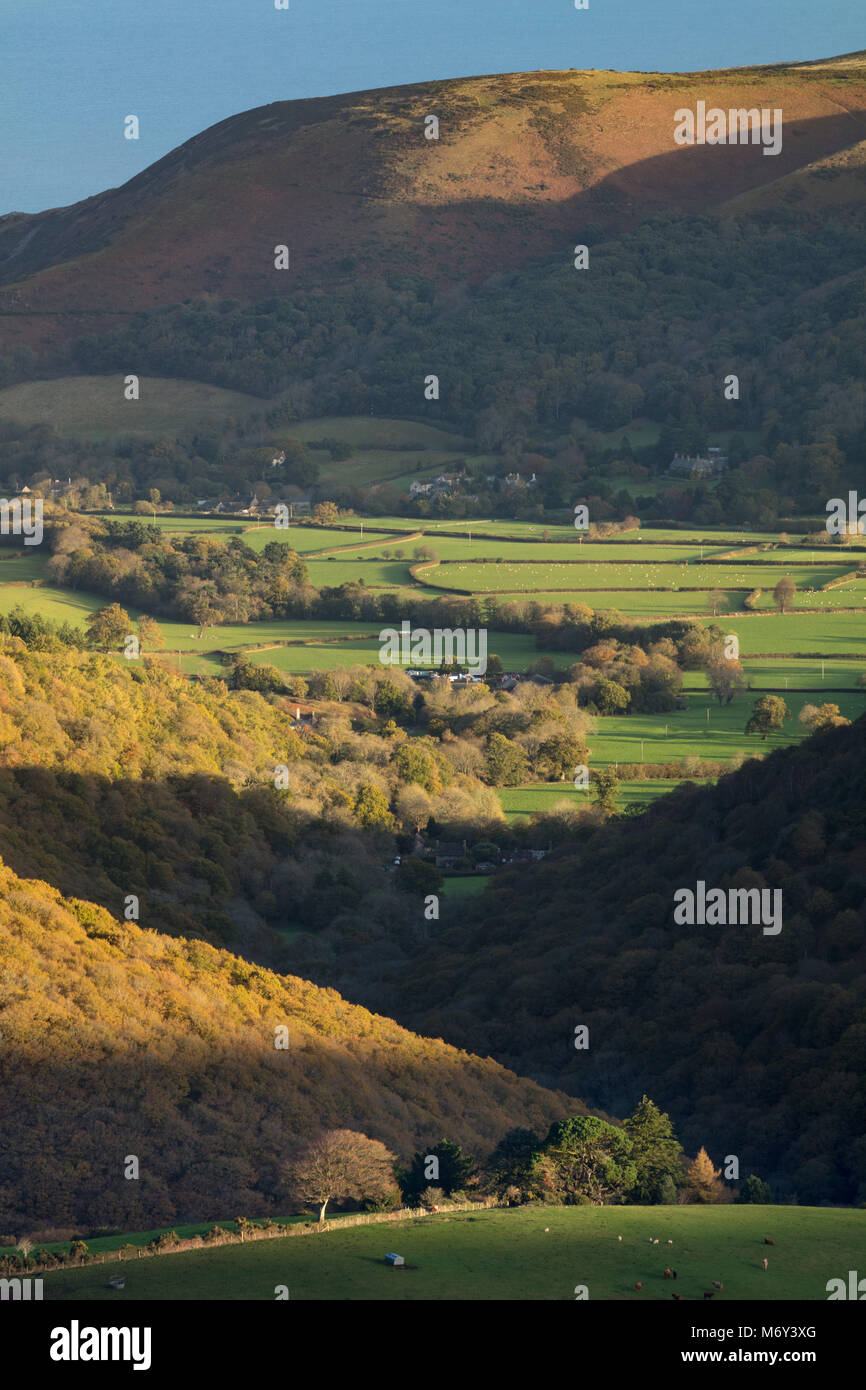 Und cloutsham Bossington Hill aus Dunkery Beacon, Exmoor, Somerset, England, Großbritannien Stockfoto