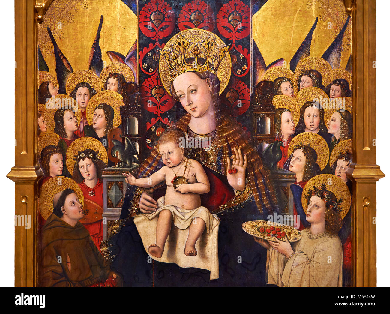 Jungfrau Maria, die Mutter Gottes; die Jungfrau; Mare de Deu; gotische Altar der Madonna mit Kind von Joan Reixach von Barcelona, ca. 1450, Tempera und gold Stockfoto Jungfrau Maria, die Mutter Gottes; die Jungfrau; Mare de Deu; gotische Altar der Madonna mit Kind von Joan Reixach von Barcelona, ca. 1450, Tempera und gold Stockfoto