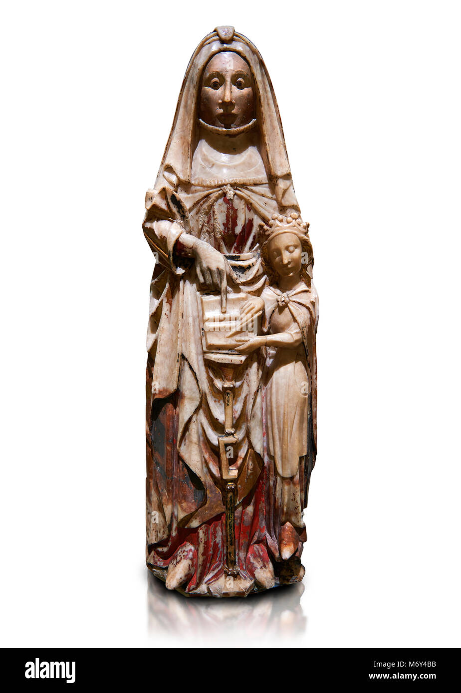 Gotische alabaster Statue der Heiligen Anna und der Jungfrau Maria als Kind von der Schule Nottingham, England, 15. Jahrhundert, von dem Friedhof der Vall d Stockfoto