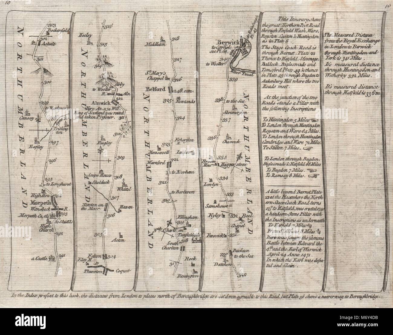 Morpeth Newton/Moor Alnwick Belford Berwick-upon-Tweed. KITCHIN Fahrplan 1767 Stockfoto