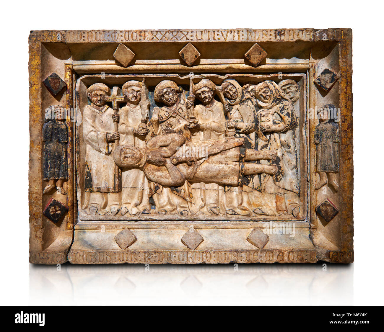 Gotische Marmor Relief aus dem Grab des Ramon d'Urtx, gestorben 1290, vom Kloster von Sant Domenee de Puigcerda, Cerdanya, Spanien.. Nationale Mu Stockfoto