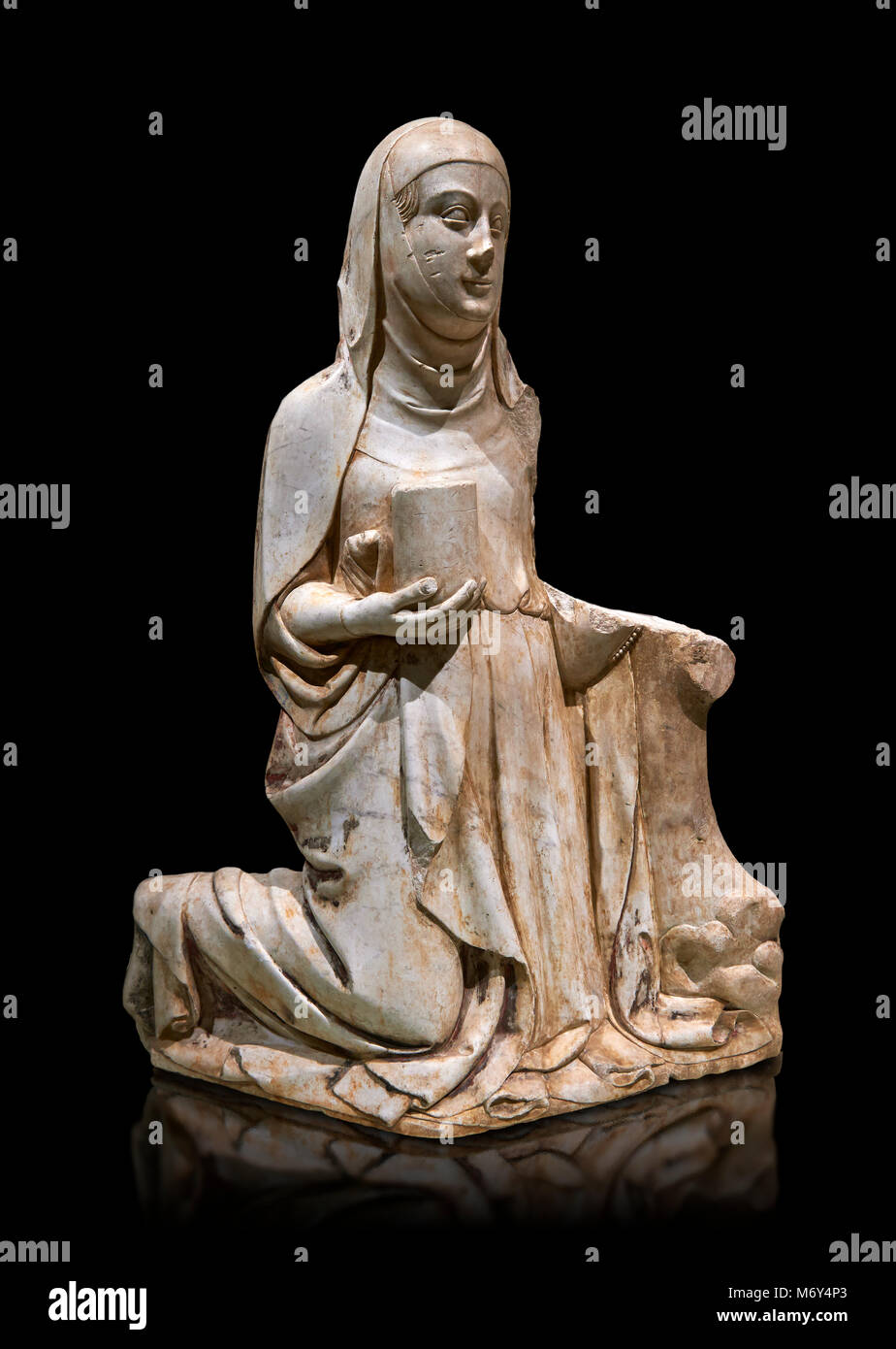 Gotische Marmor Statue der Maria Magdelane (Magdelena) von Mestre de Pedralbes in Barcelona, 2.Hälfte des 14.Jahrhunderts, von dem Friedhof der Kathedrale o Stockfoto