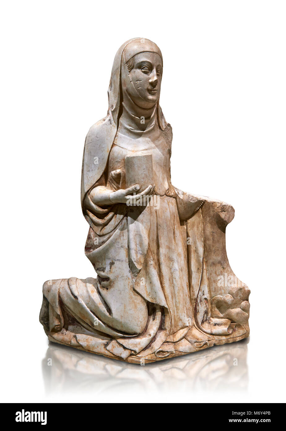 Gotische Marmor Statue der Maria Magdelane (Magdelena) von Mestre de Pedralbes in Barcelona, 2.Hälfte des 14.Jahrhunderts, von dem Friedhof der Kathedrale o Stockfoto