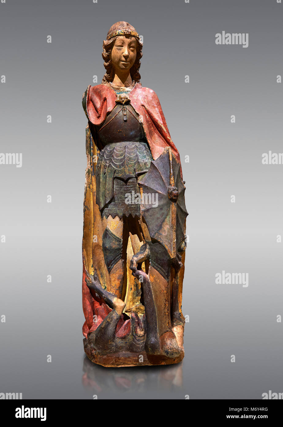 Gotische terrakotta Statue des Erzengels Gabriel zugeschrieben, Lorenzo Mercadante de Bretanya von Sevilla, ca. 1460, aus dem Kloster von Santa Clara Stockfoto