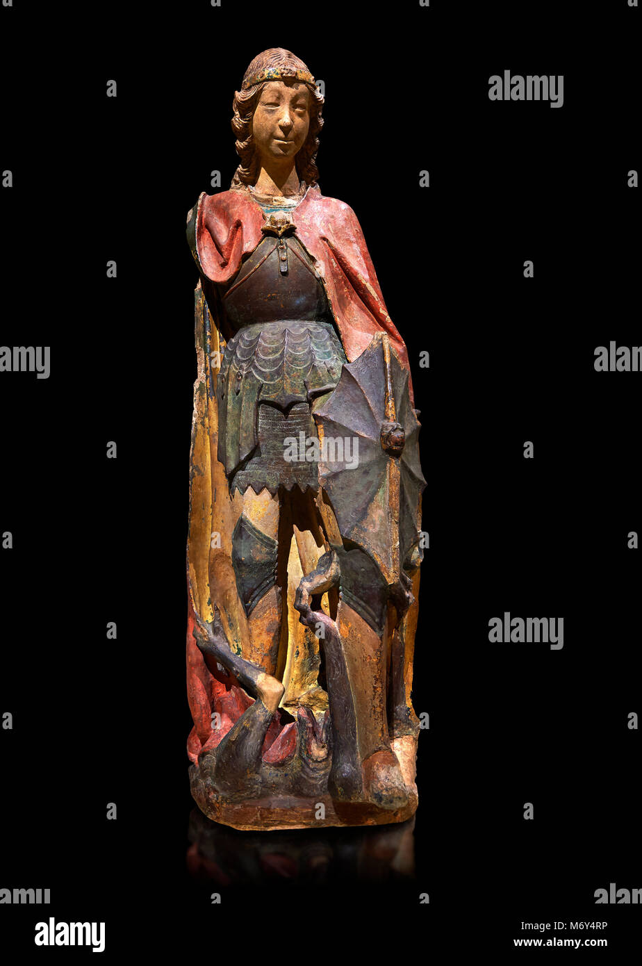 Gotische terrakotta Statue des Erzengels Gabriel zugeschrieben, Lorenzo Mercadante de Bretanya von Sevilla, ca. 1460, aus dem Kloster von Santa Clara Stockfoto