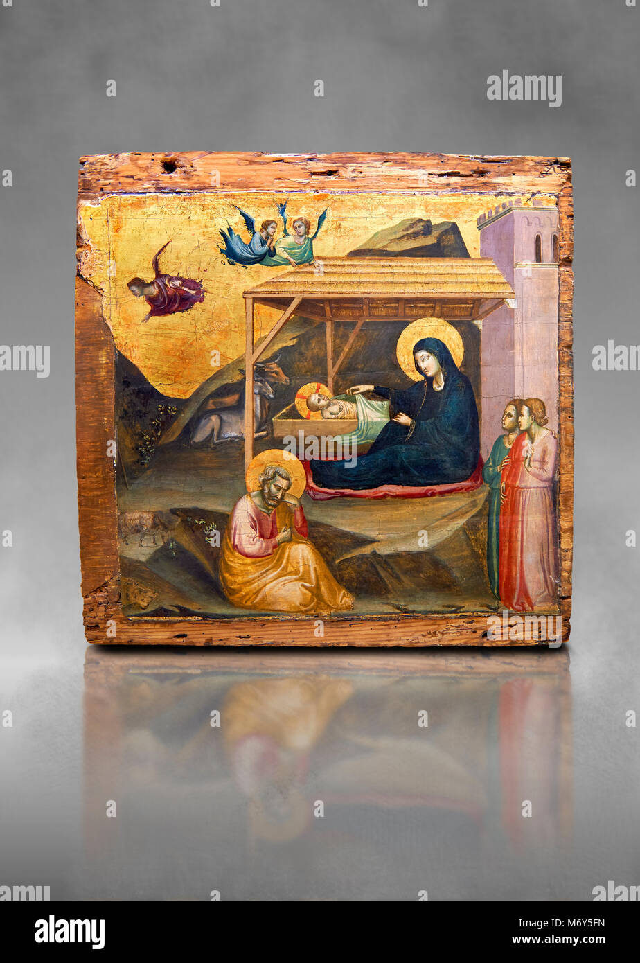 Gotische lackiert Panel der Krippe von Taddeo Gabbi von Florenz, ca. 1325, Tempera und Blattgold auf Holz. Nationalmuseum für katalanische Kunst, Bar Stockfoto