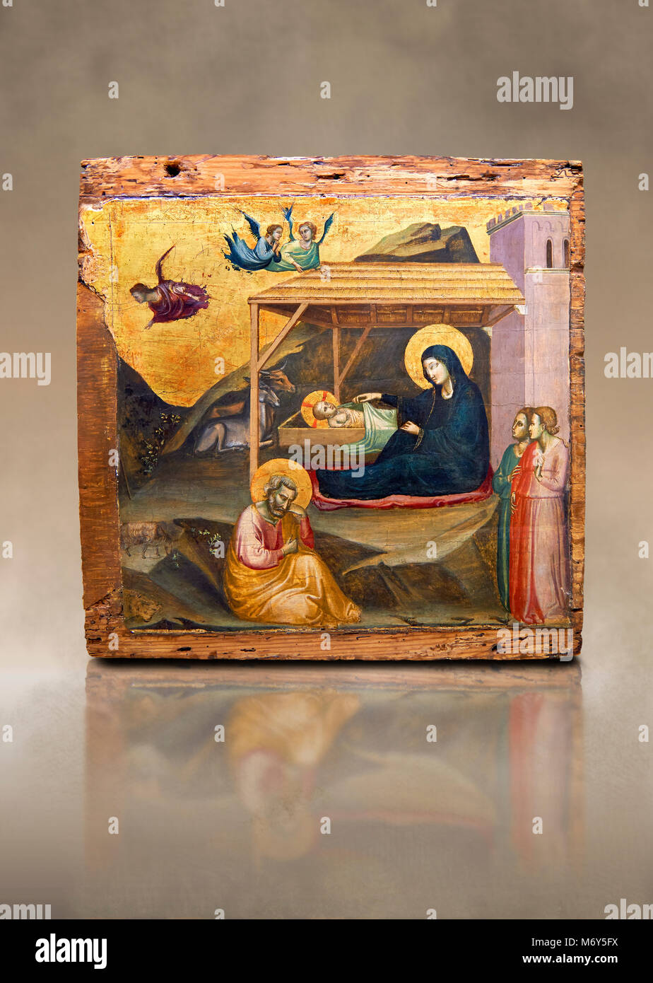 Gotische lackiert Panel der Krippe von Taddeo Gabbi von Florenz, ca. 1325, Tempera und Blattgold auf Holz. Nationalmuseum für katalanische Kunst, Bar Stockfoto