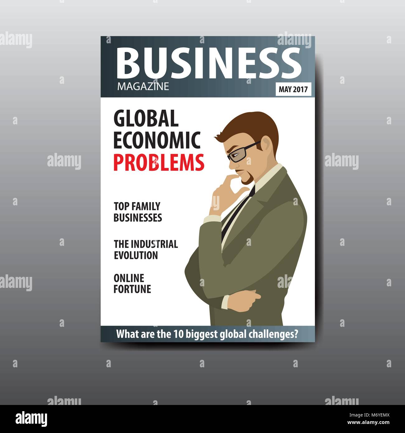 Das leere Magazin, Geschäftsmann Nachdenken über ein Problem, Vorlage, Vektor illustration Stock Vektor