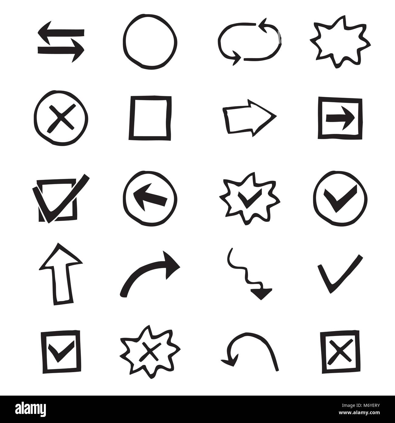 Doodles Satz von Hand-Drawn Design Elemente mit Formen, Pfeile und andere. Ioslated auf Weiß. Vektor illustration Stock Vektor