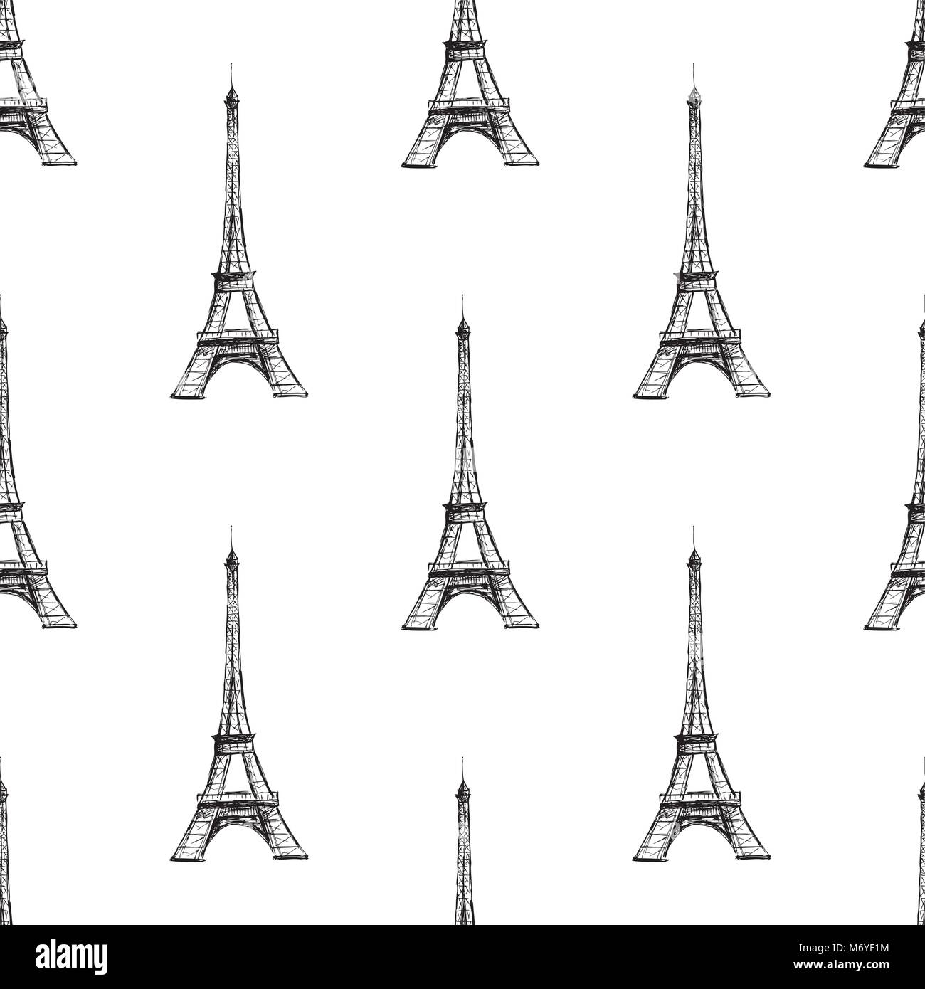 Nahtlose Muster mit Eiffelturm, Hand gezeichnet auf weißem Hintergrund, Vektor illustration Stock Vektor