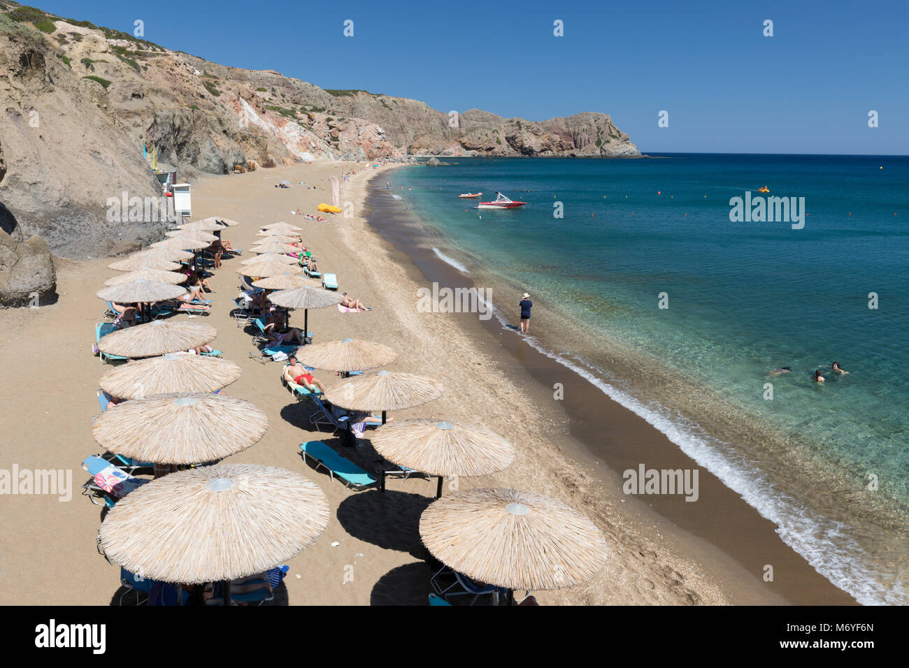 Paliochori Strand an der Süd-Ost-Küste, Milos, Kykladen, Ägäis, Griechische Inseln; Griechenland; Europa Stockfoto