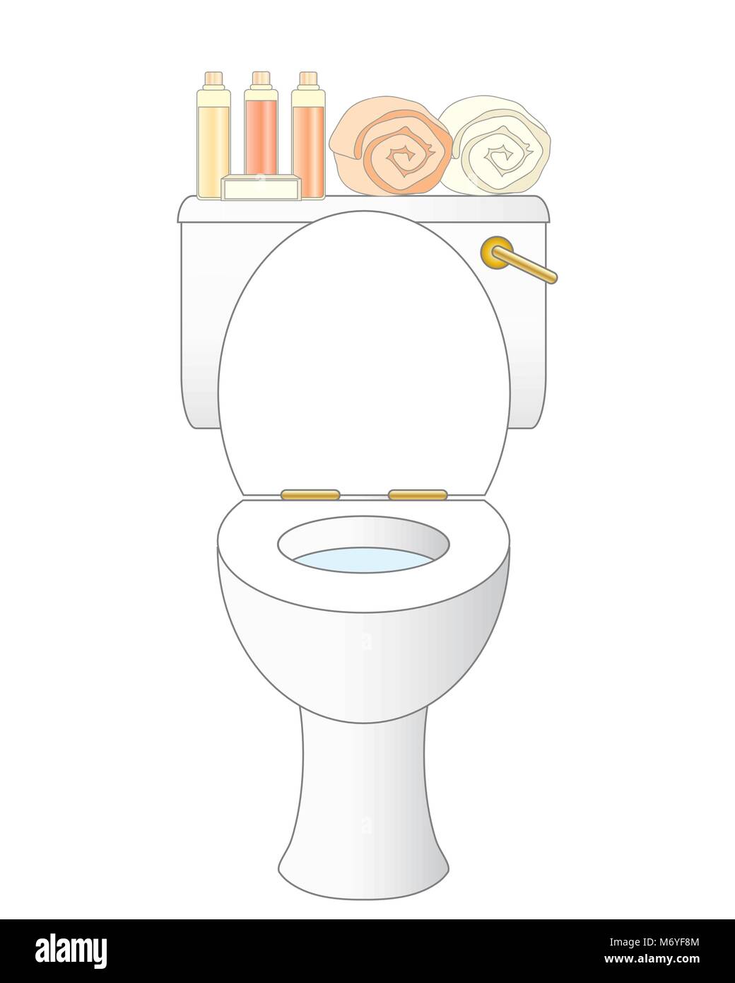Ein Vektor Abbildung im EPS 10 Format von einem sauberen weißen Wc mit Pflegeprodukten und gerollte Handtücher auf weißem Hintergrund Stock Vektor