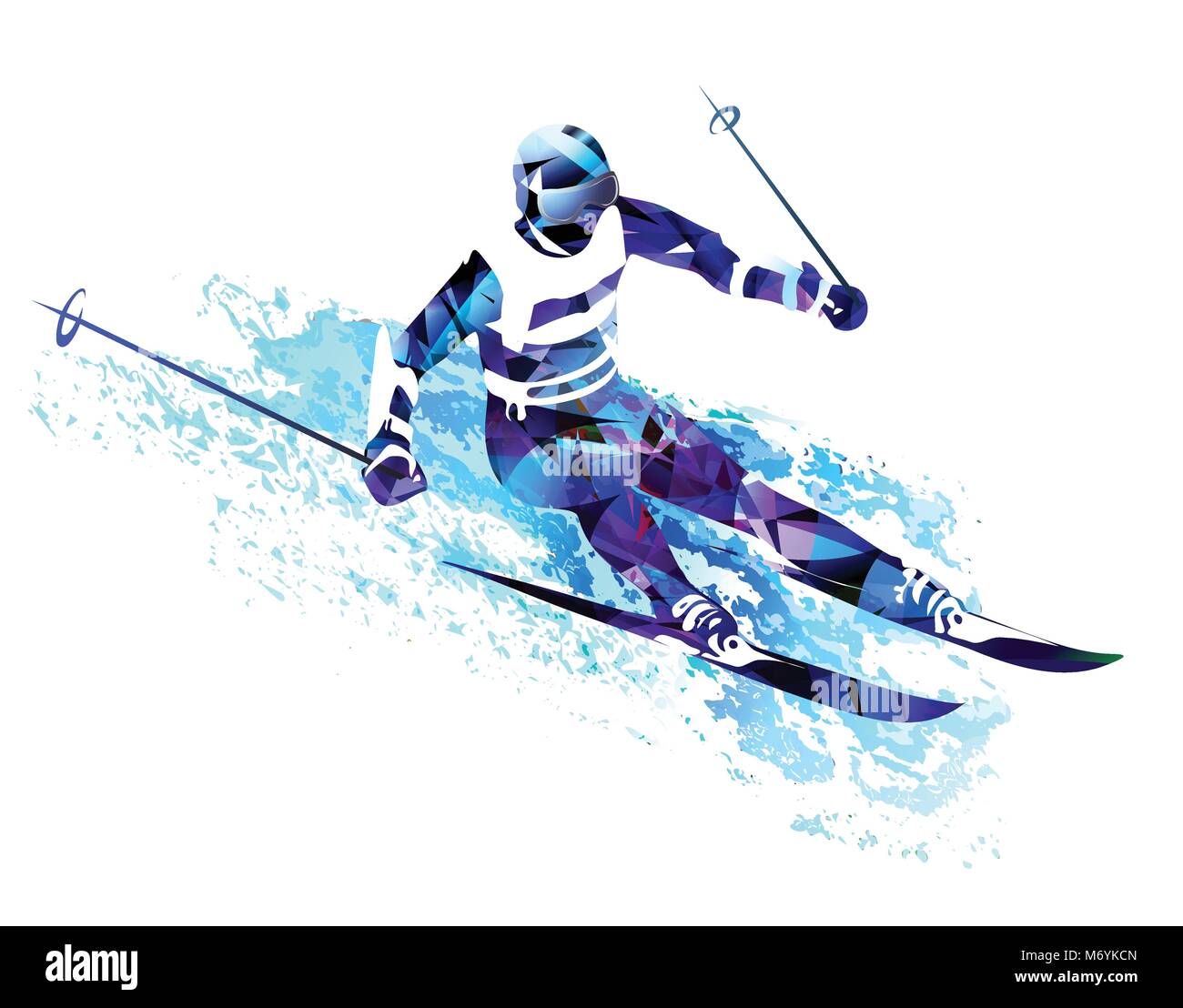 Winter Sport. Man Skifahren, springen. Blaue Silhouette der Skifahrer Stock Vektor
