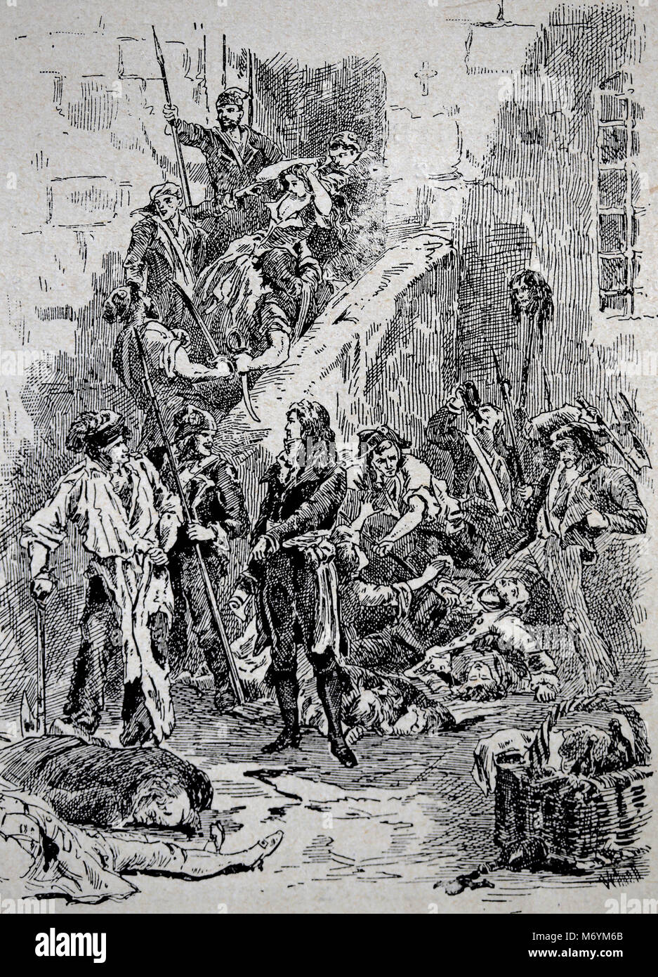 Französische Revolution. Der September Massaker, 2-7 sept. 1792. Die gefängnispopulation ausgeführt wurde. Gravur, 19. Stockfoto