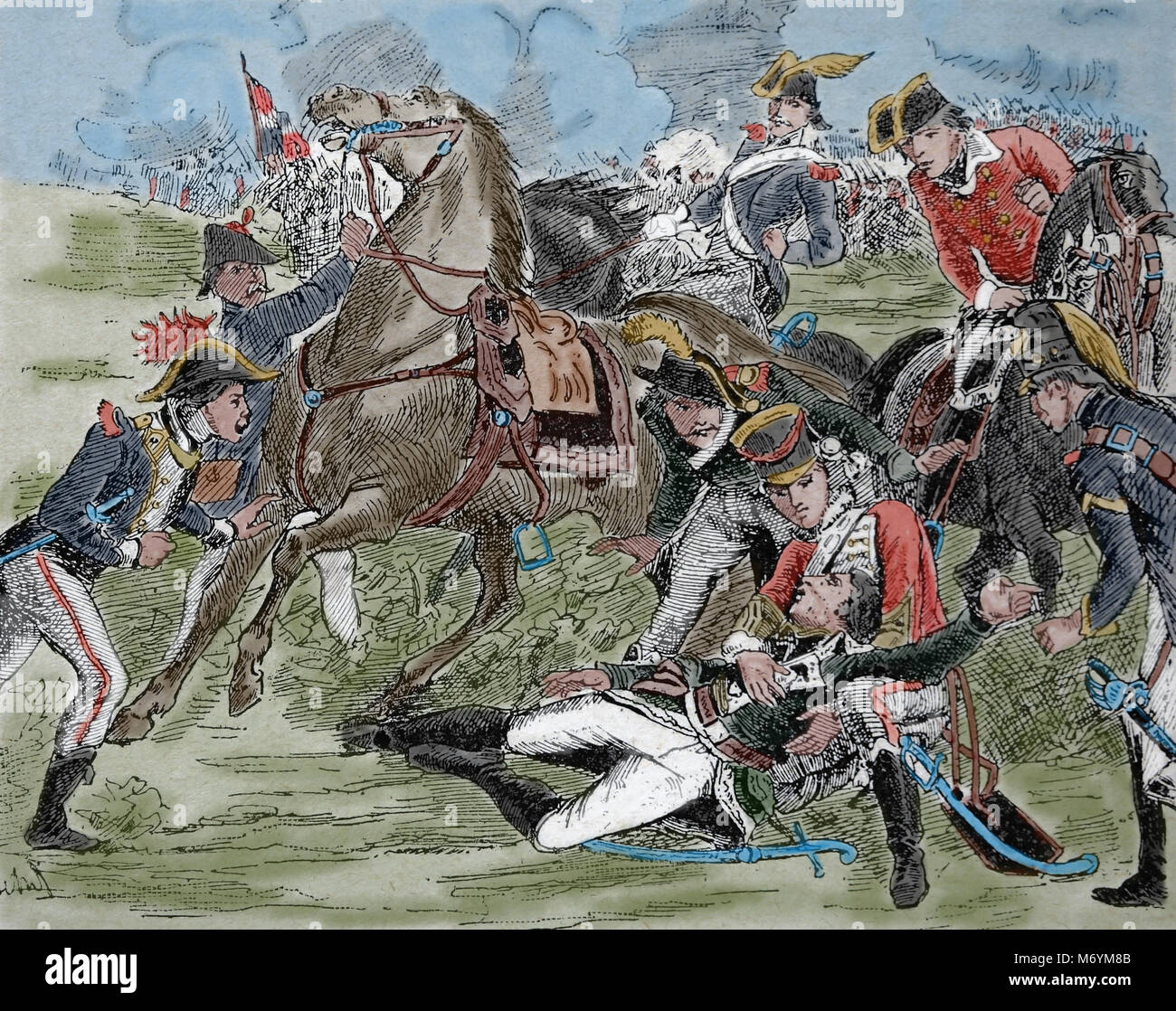 Der Tod des französischen General Louis Desaix (1768-1800). Schlacht von Marengo, 14. Juni 1800. Französischen revolutionären Kriege. Italien. Stockfoto