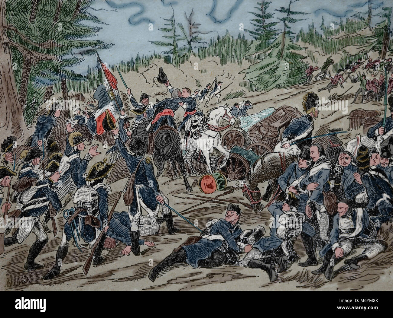 Schlacht von Hohenlinden, 3. Dezember 1800, französische Revolutionäre Kriege. Die kriegführenden Parteien: Frankreich, Österreich, Bayern. Stockfoto