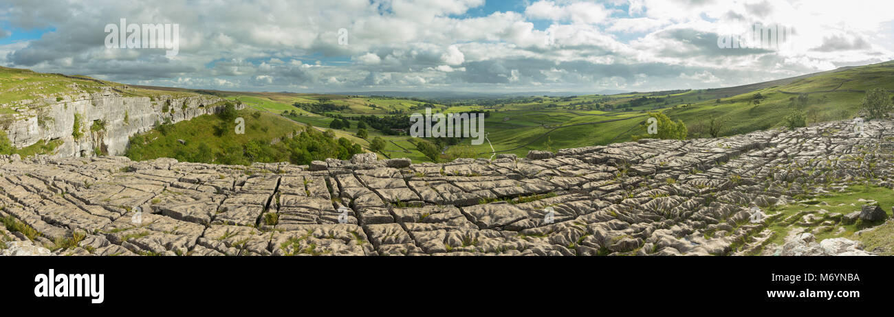 Der Kalkstein Fahrbahn in Malham Cove, Yorkshire Dales National Park, England, Großbritannien Stockfoto