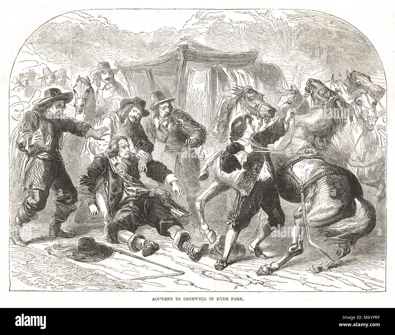 Oliver Cromwell's Reiten Unfall im Hyde Park, London, England, November 1654 Stockfoto