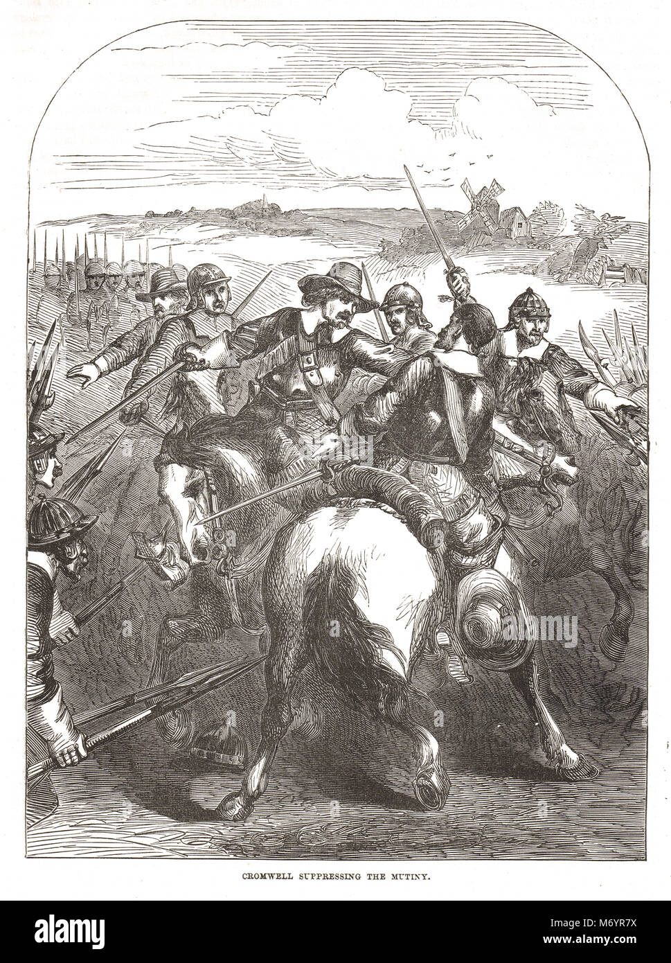 Oliver Cromwell die Unterdrückung der Meuterer, die Corkbush Feld Meuterei, 15. November 1647, auch als Ware Meuterei bekannt Stockfoto