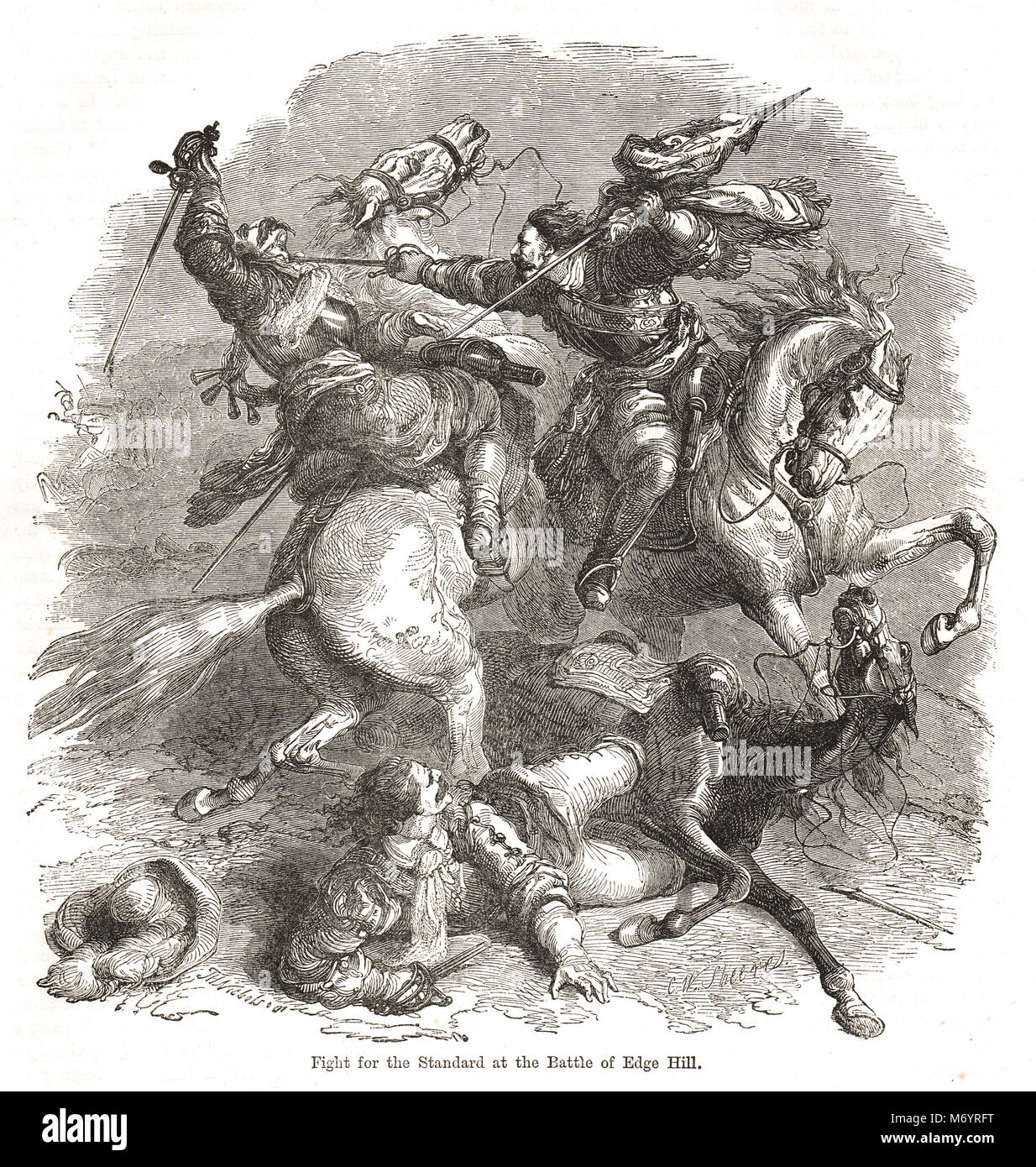 Für den Standard, Schlacht von Edgehill, alias Edge Hill, 23. Oktober 1642, erste warf Kampf der Englischen Bürgerkrieg Kämpfen Stockfoto