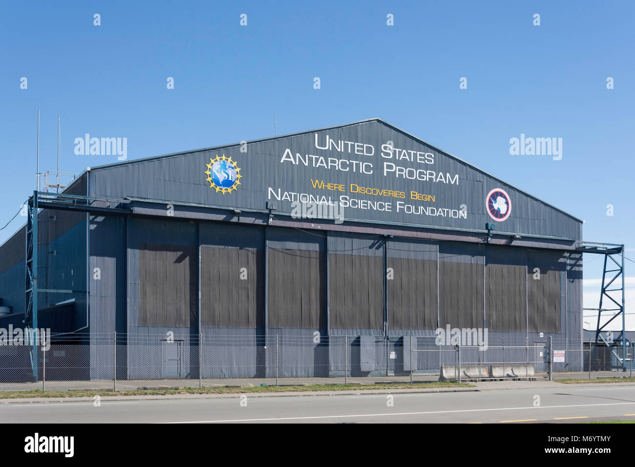 United States Antarctica Program Hangar, Orchard Road, Harewood, Christchurch (Ōtautahi), Region Canterbury, Südinsel, Neuseeland Stockfoto
