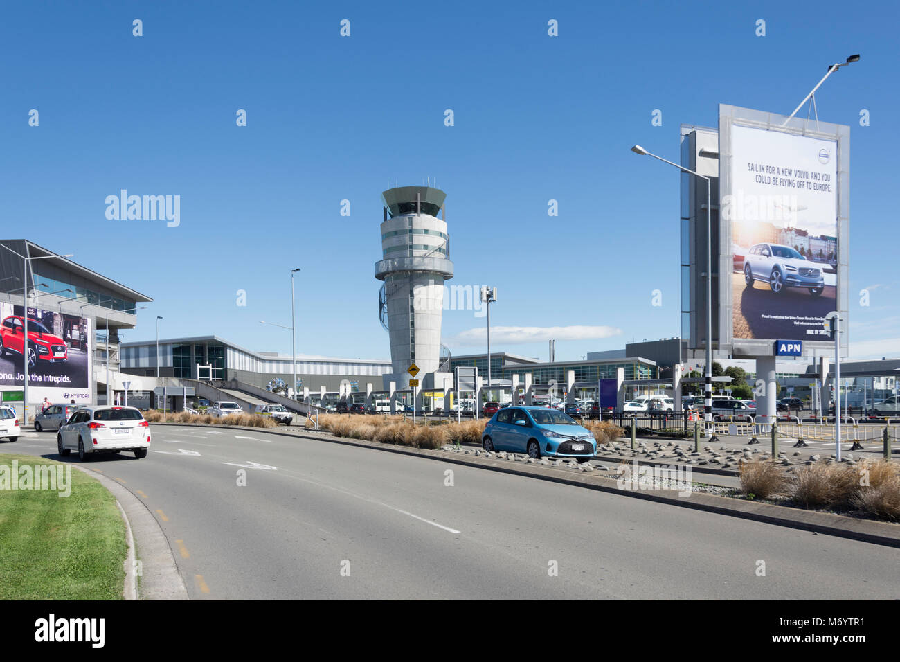 Einfahrt zum Flughafen Christchurch, Harewood, Christchurch, Canterbury, Neuseeland Stockfoto