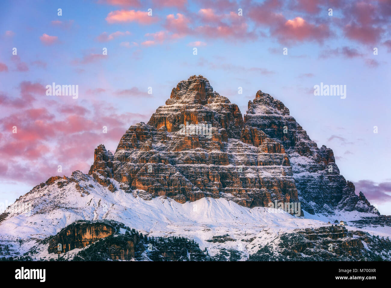 Drei Zinnen oder Tre Cime di Lavaredo, Sextener Dolomiten oder Sextner Dolomiten, Südtirol, Dolomiten Berge, Alpen Stockfoto