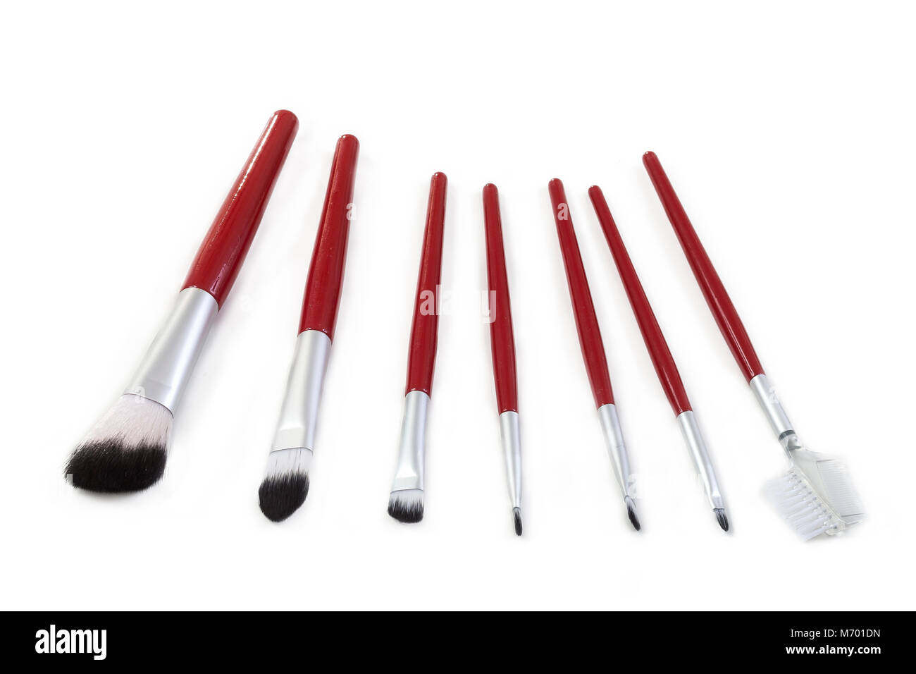 Bild horizontal pf Make-up Pinsel Brush Sammlung auf weißem Hintergrund Stockfoto